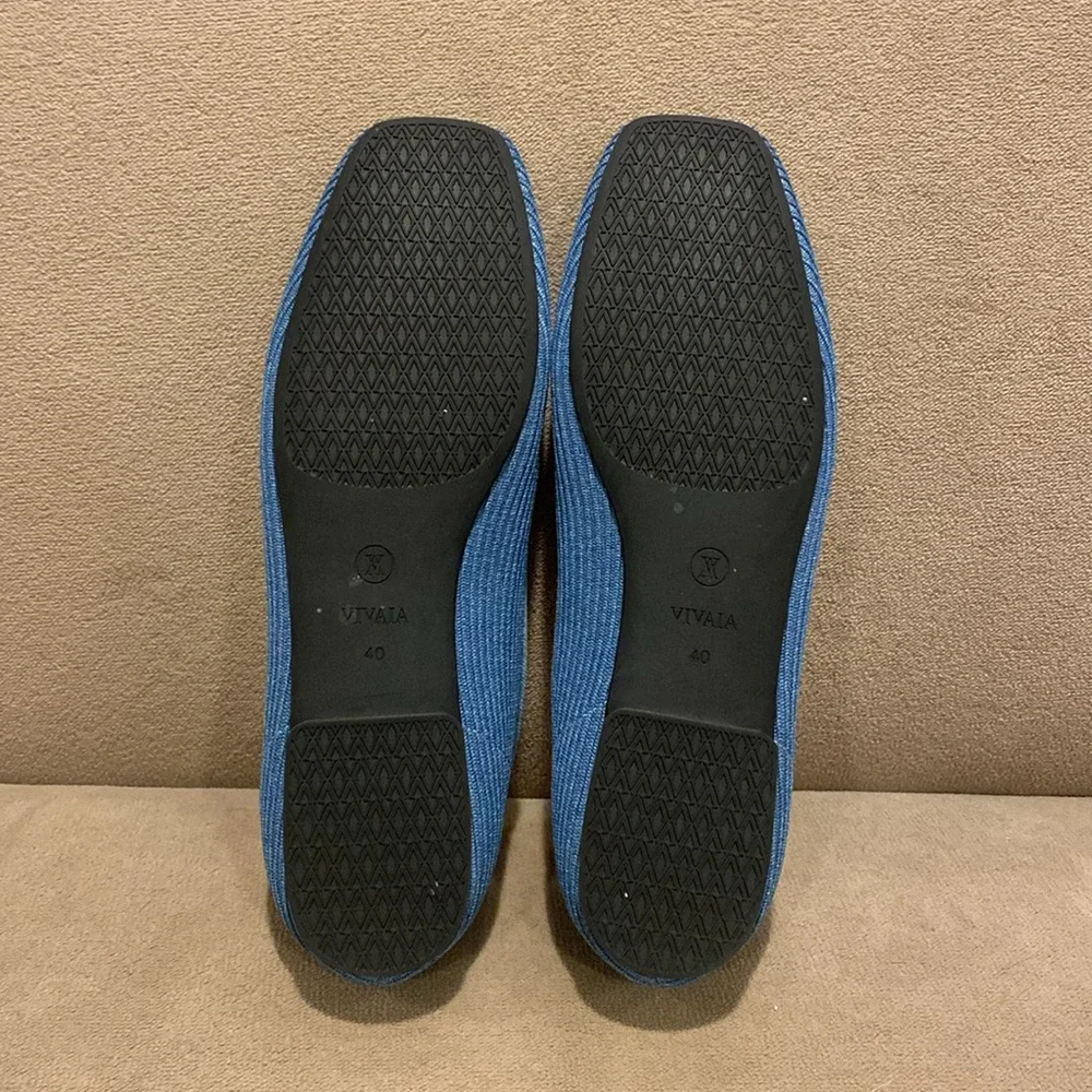VIVAIA Margot Square-Toe V-Cut Knitted Flats Denim Blue Size 40 great used - Picture 9 of 12